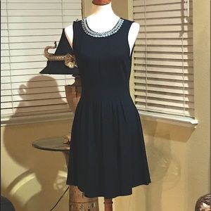 MONTEAU Black Jewel Collar Fit & Flare Dress
